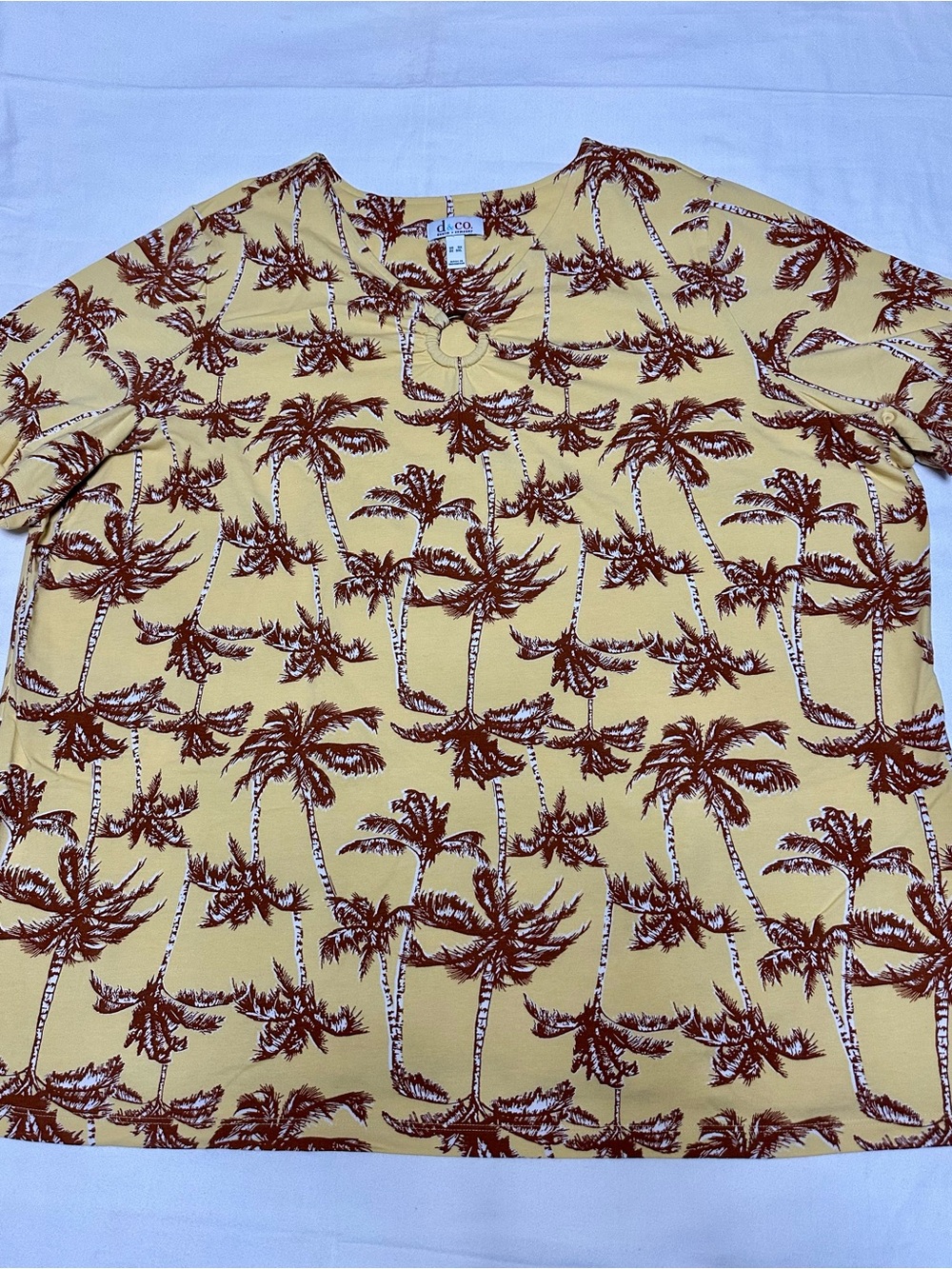 Denim & Co. Women’s Yellow Palm-Print Short Sleeve Shirt - 3X